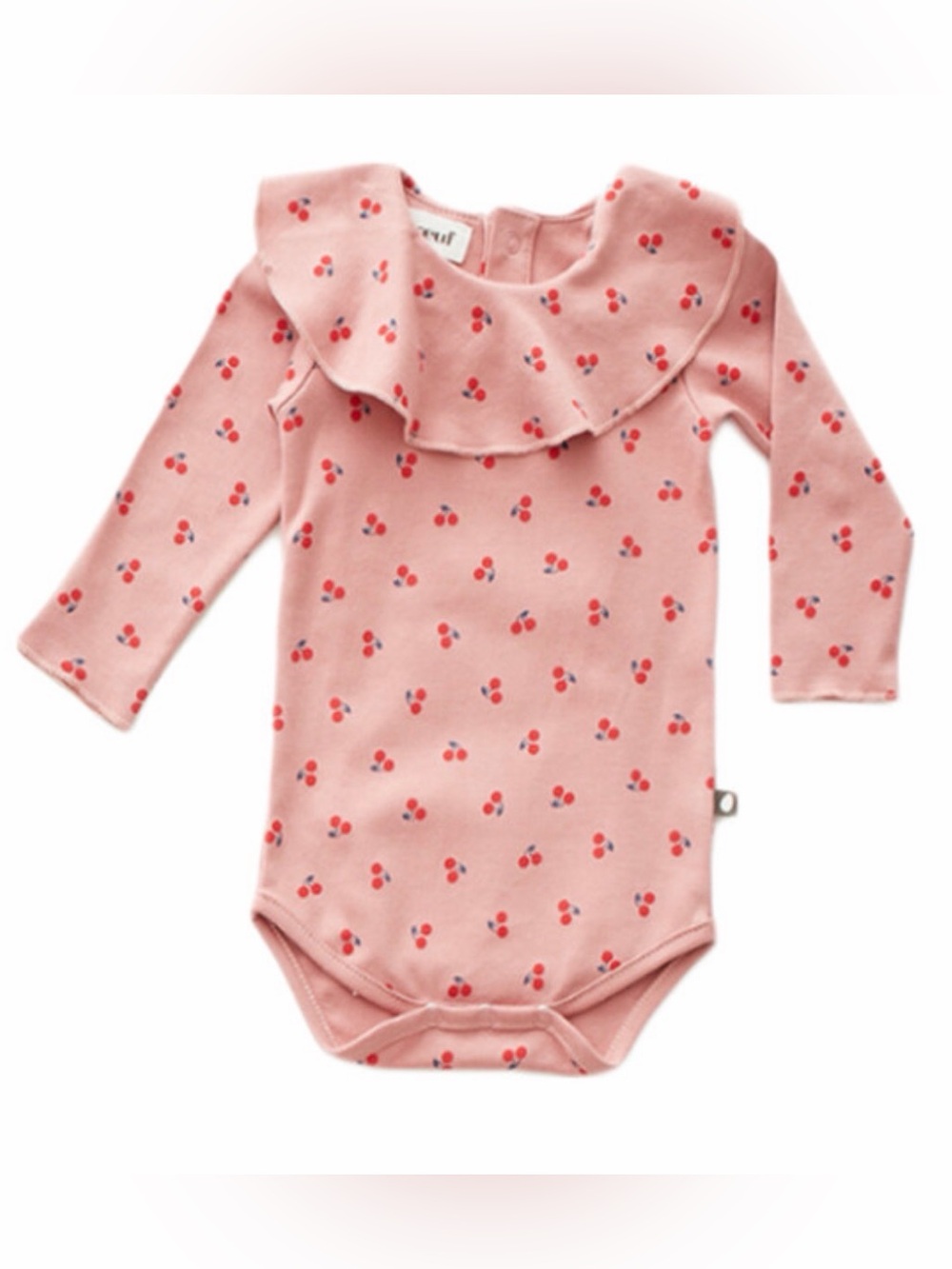 OEUF Designer Baby Rose Pink Cherry Print Ruffle Collar One-Piece 12 Months